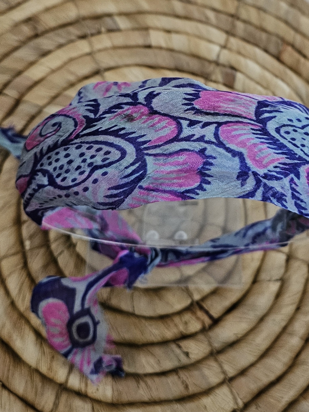 Vintage Floral scarf silk  Headband in Pink and Blue new!